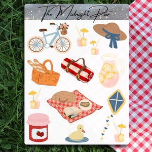 13pcs Sticker Sheet “Blankets & Baskets“ | journal stickers, calendar, planner stickers, scrapbook stickers, spring stickers, cottagecore