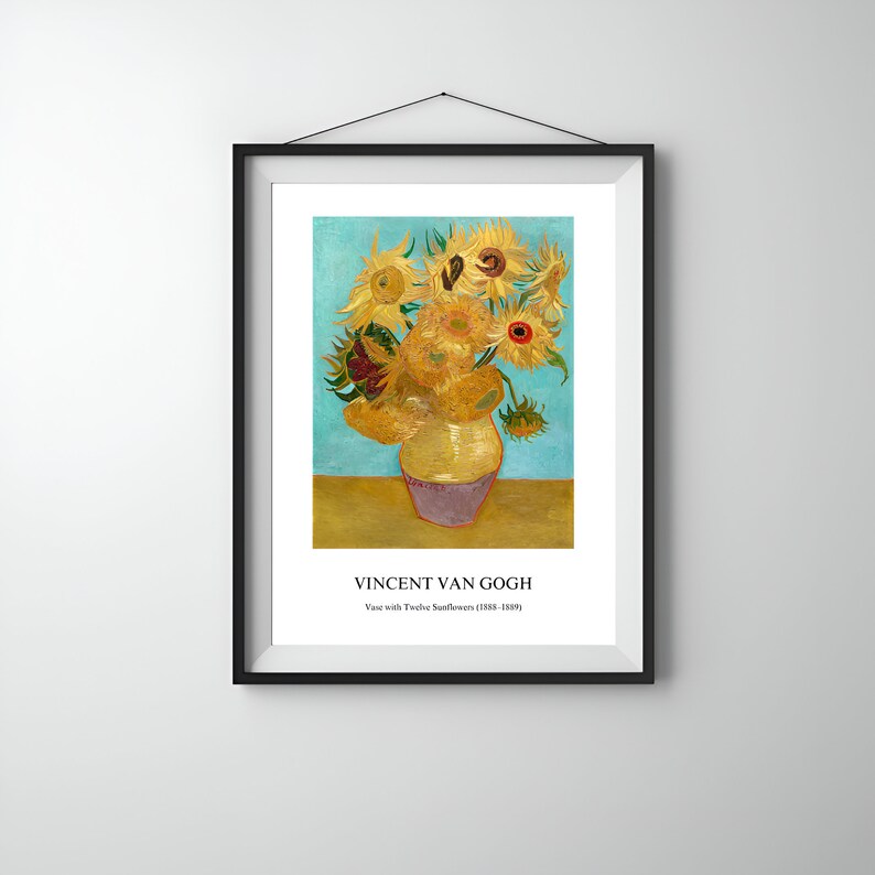 Vase With Twelve Sunflowers Modern Home Decor Office Wall Etsy