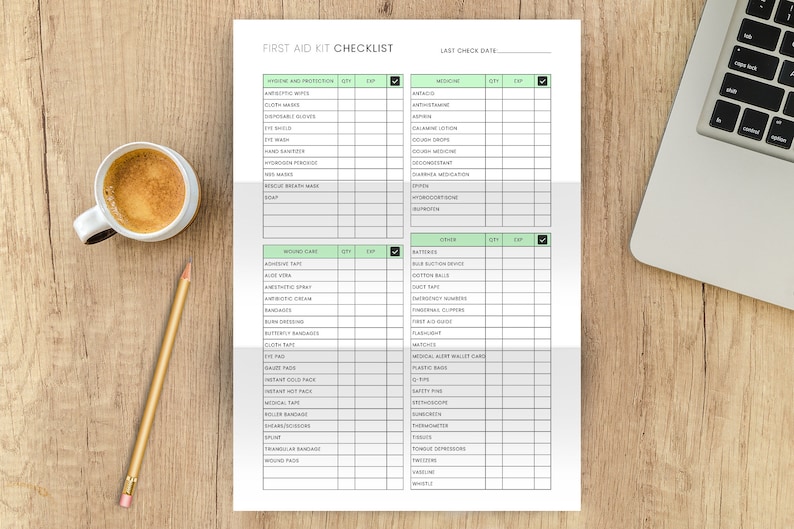 First Aid Kit Checklist Printable PDF Template, Emergency Checklist
