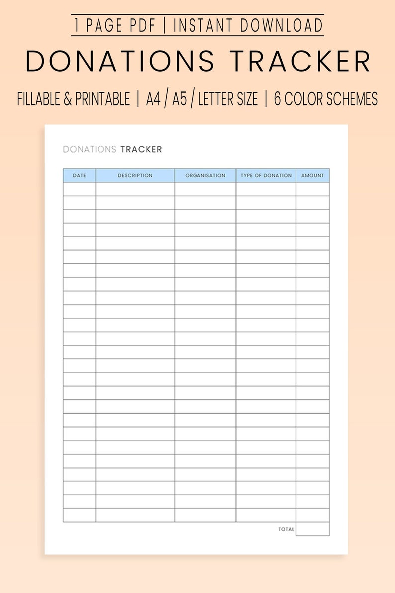Donation Tracker, Donation Log, Printable Donation, Charity Donation ...