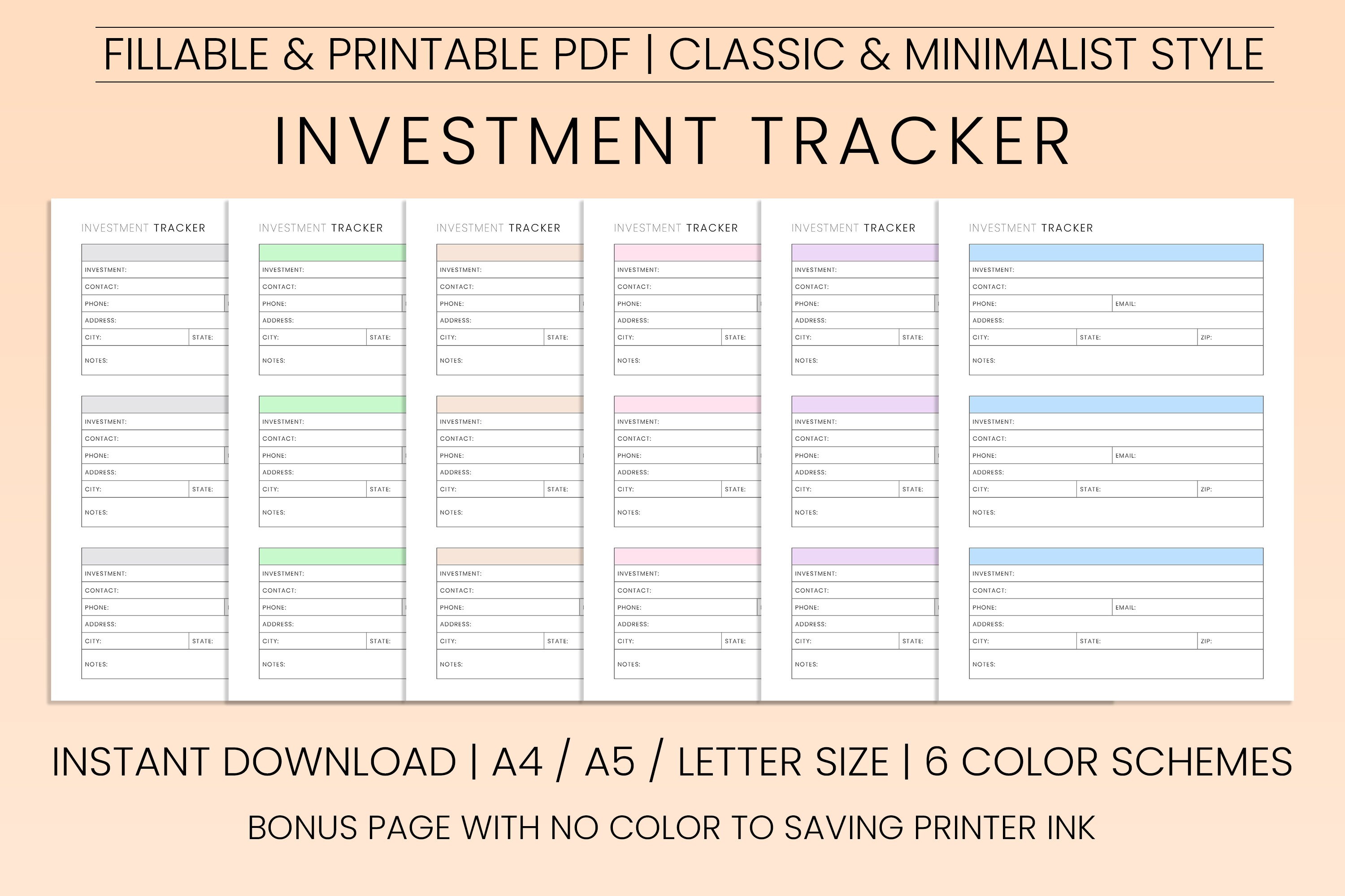 Investment Tracker Printable Template Investment Portfolio - Etsy