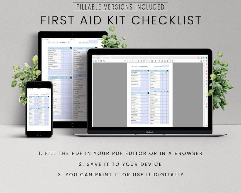 First Aid Kit Checklist Printable PDF Template, Emergency Checklist