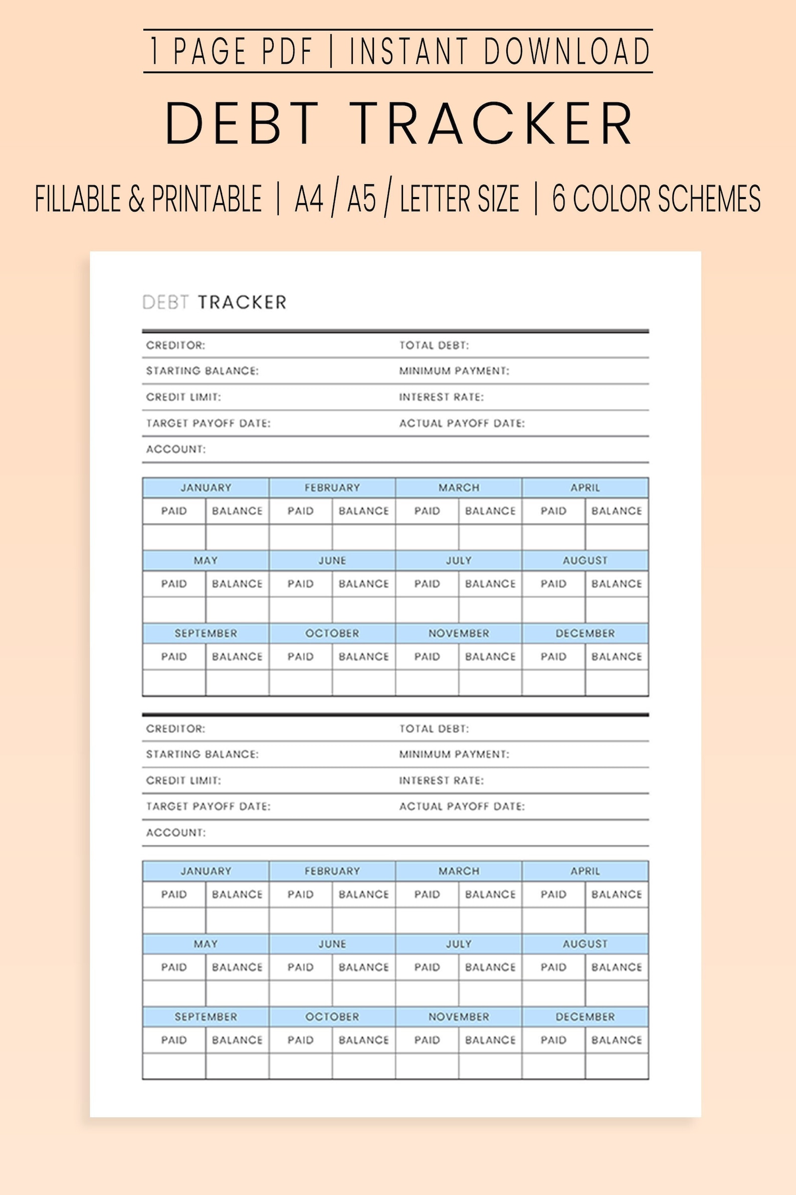 Debt Payment Tracker Printable , Debt Tracker Printable, Debt Payoff ...