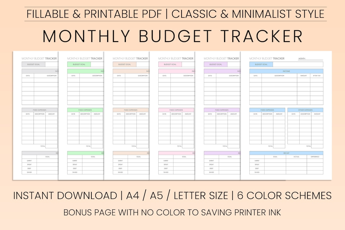 Budget Tracker PDF, Fillable Budget Planner, Monthly Budget, Payment ...