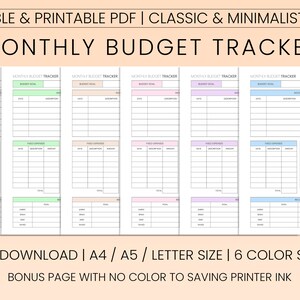 Budget Tracker PDF, Fillable Budget Planner, Monthly Budget, Payment ...
