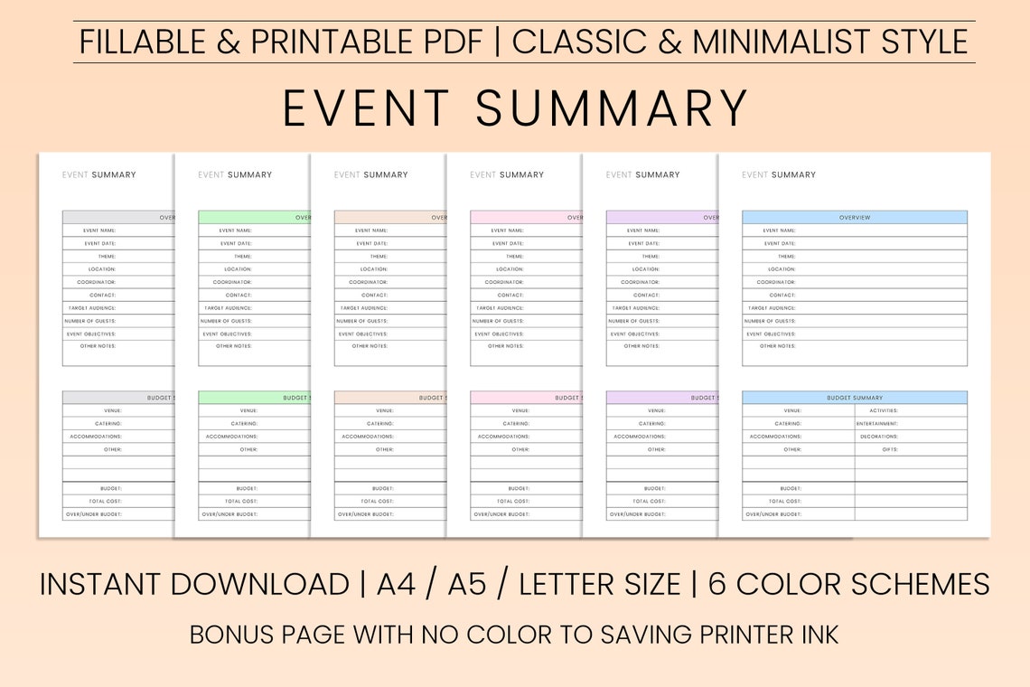 Printable Event Summary Template PDF, Party Organizer, Binder Insert Printable Event Summary Template PDF, Party Organizer, Binder Insert