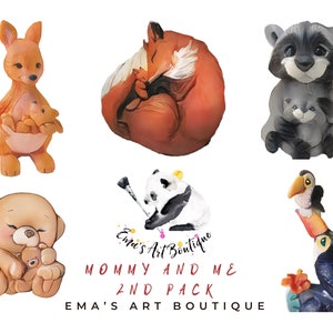 Aquarelle animale Png | illustration de maman | ours clipart | conception de raton laveur jpg | kangourou aquarelle | renard aquarelle | oiseau toucan png