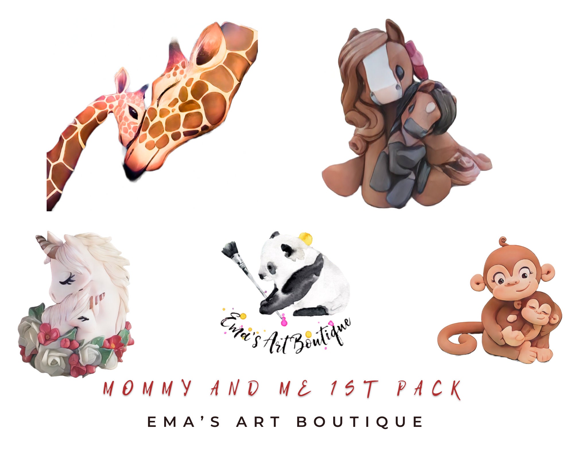 Mommy and Baby Animal Clipart Set PNG JPG File Watercolor Baby Mom ...