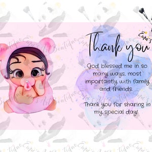 Tarjeta de agradecimiento para BAUTISMO Bautizo Niña Rosa Acuarela Splash IMPRIMIBLE Invitado Apreciación Regalo Favor Etiqueta Padrinos
