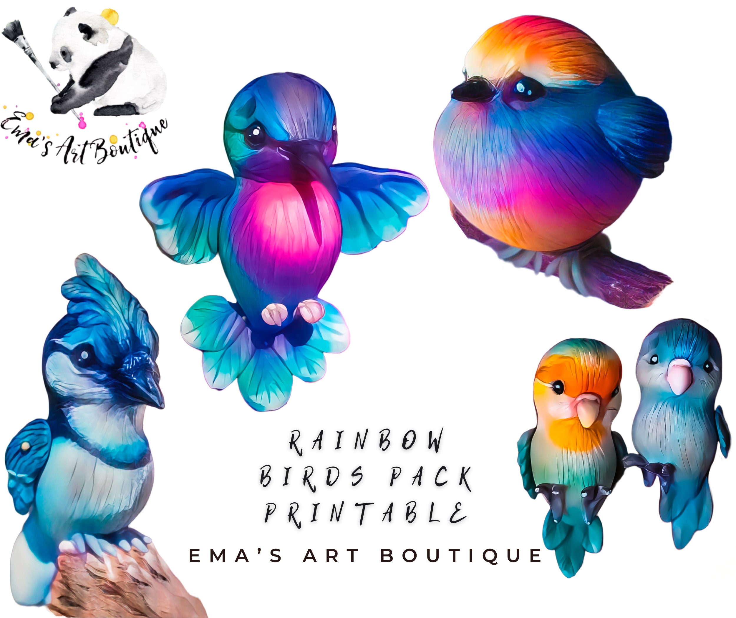 Rainbow Birds Animal Clipart Set PNG JPG File Watercolor Baby Bird ...
