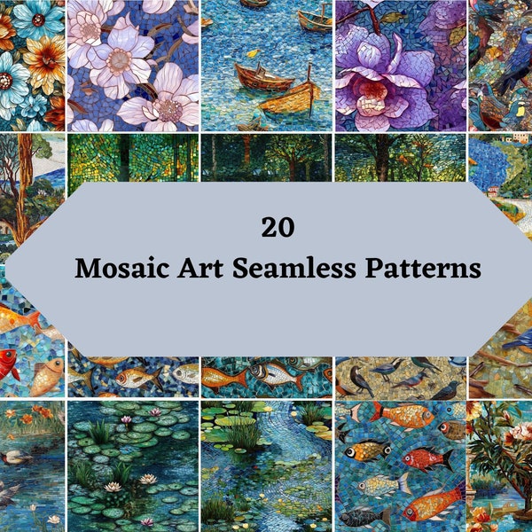 Mosaic Art Seamless Patterns Digital Download, Journal Paper Printable Multiple Styles of Digital Paper