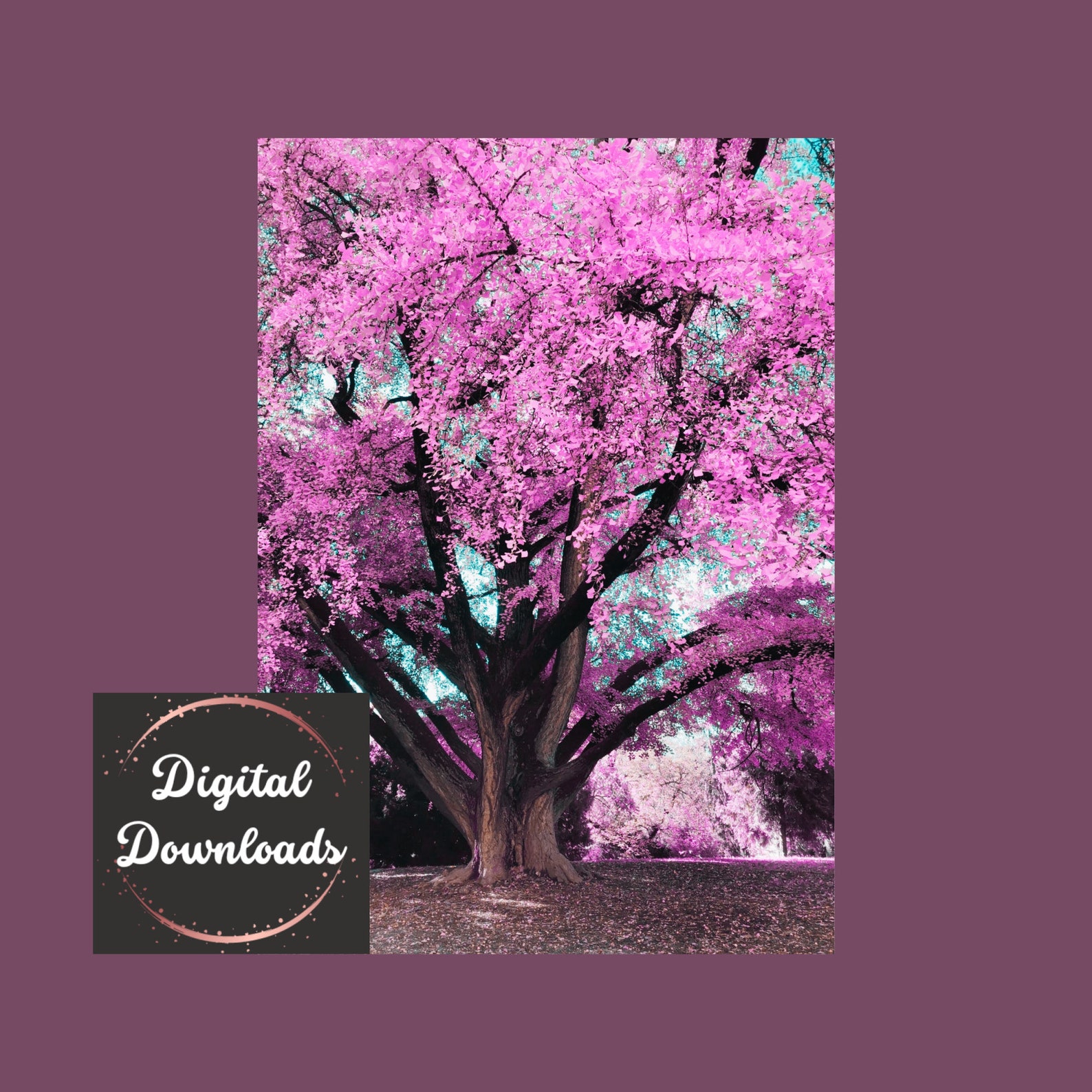 Vintage Pink Tree Photo, Tree Print, Wall Fine Art, Digital Painting