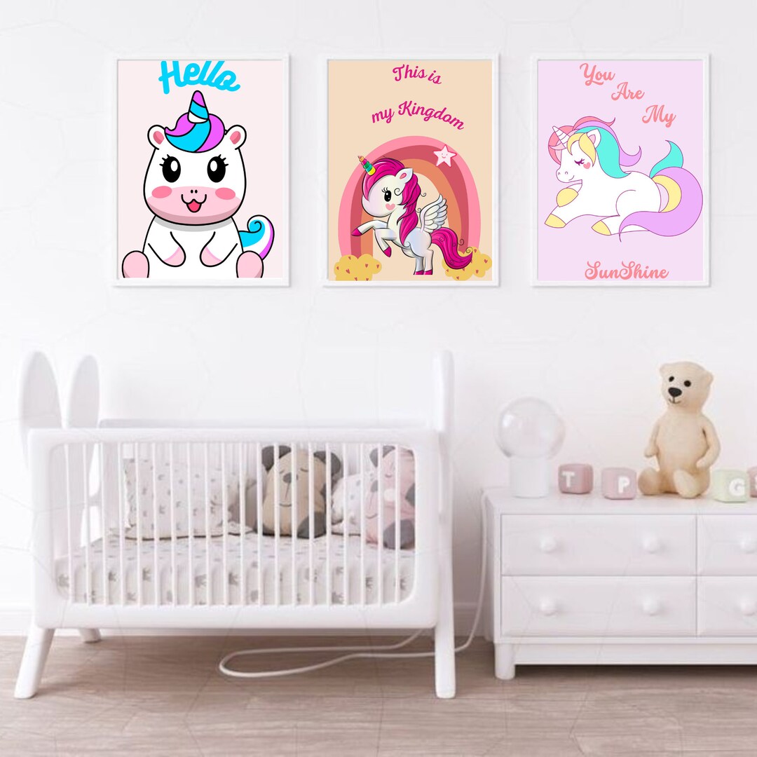 Set of 3 Unicorn Wall Art Printable Unicorn Wall Art Etsy