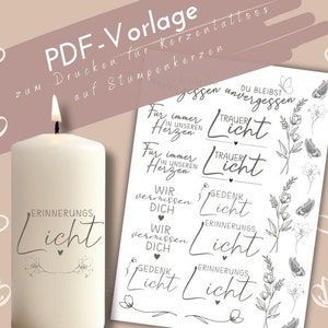 Modèle PDF de lumière du souvenir de tatouage de bougie | autocollants de bougie de deuil aimants | Bougies DIY | bougies de deuil faites maison | Bougies commémoratives DIY