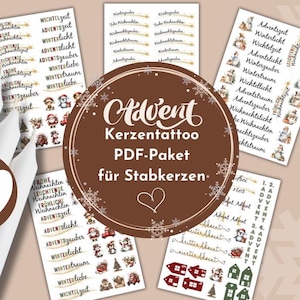 Christmas candle tattoo bundle PDF | Christmas candle stickers | Templates for stick candles | DIY Advent candles | Winter magic | Wish fulfiller