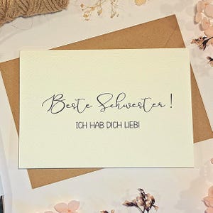 Beste Schwester - Ich hab dich lieb - minimalistische Karte - Geschenkkarte Lieblingsschwester - Geschenk Schwesterherz Dankeskarte