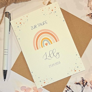 Taufkarte personalisiert für Mädchen - Glückwunschkarte zur Taufe mit Namen und Taufdatum -  Regenbogen Karte - Geschenkkarte