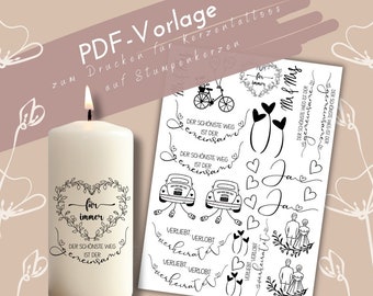 Candle tattoo PDF Yes said template for pillar candles | Wedding candle stickers | DIY wedding gift candles | Wedding table decoration love