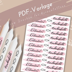 Bevestigingskaars voor meisjes PDF | Kaars tattoo sjabloon | Bevestiging van gastcadeau DIY | Zelfgemaakte tafeldecoratie voor bevestigingskandidaten