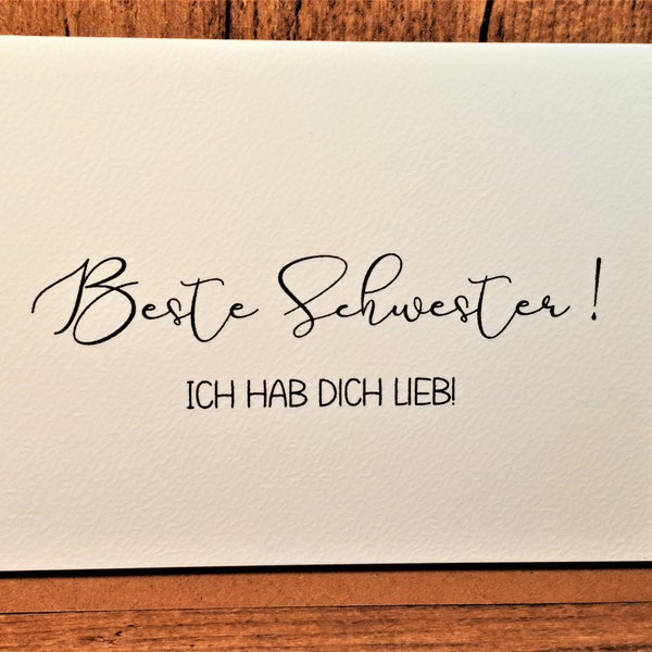 Beste Schwester - Ich hab dich lieb - minimalistische Karte - Geschenkkarte Lieblingsschwester - Geschenk Schwesterherz Dankeskarte