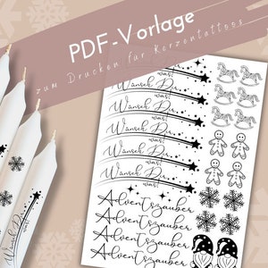 PDF Wünsch Dir was Vorlage Kerzentattoo Weihnachten Kerzensticker Adventszauber Winterzauber Adventszeit Tannenbaum Frohe Weihnachten