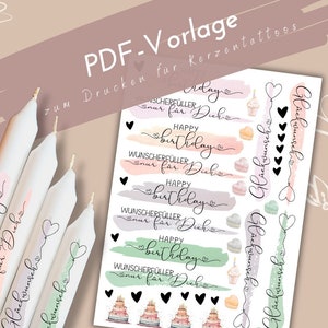 Candle tattoo PDF happy birthday template | Candle stickers for birthdays | DIY candle design | homemade gifts | birthday candle