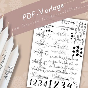 PDF Advent numbers template candle tattoo Christmas candle sticker Advent light winter magic Advent season Christmas tree Merry Christmas