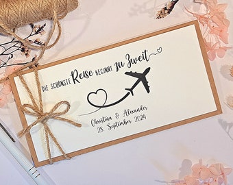 Hochzeitskarte für Reiseliebhaber | Hochzeit Glückwunschkarte personalisiert | Geldgeschenk Karte zur Hochzeit | Hochzeitsgeschenk Reise