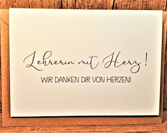 Lehrerin mit Herz Karte - Danke Lieblingslehrerin - Dankeskarte Lehrer - Geschenk Lehrerin - Dankeschön Schulabschluss - Schulzeit Grußkarte