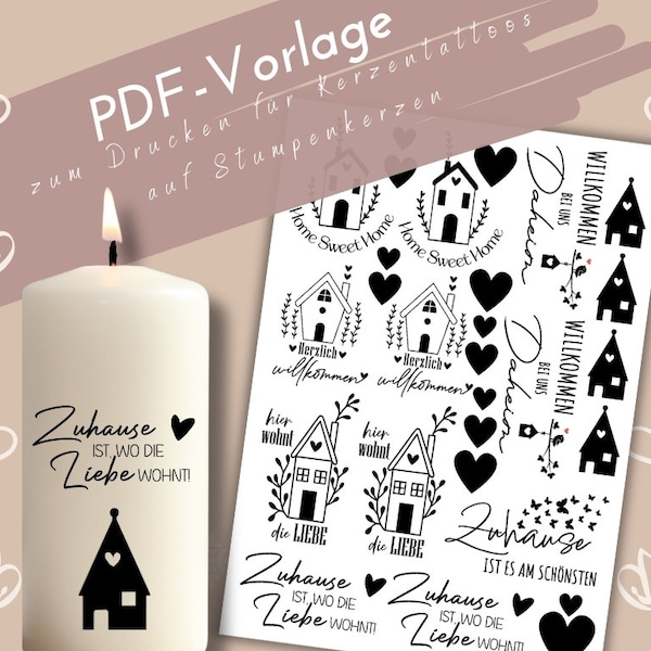 Candle tattoo PDF home template for pillar candles | Home candle stickers | DIY candles design moving in | homemade housewarming gift