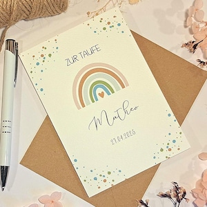 Taufkarte personalisiert für Jungen - Glückwunschkarte zur Taufe mit Namen und Taufdatum -  Regenbogen Karte - Geschenkkarte