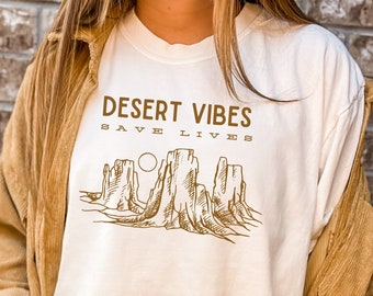 Desert Vibes Boho Western Graphic Tee / Camiseta de gran tamaño de colores cómodos para mujer, camisa del Parque Nacional de la Naturaleza, regalos para ella, novia, mamá