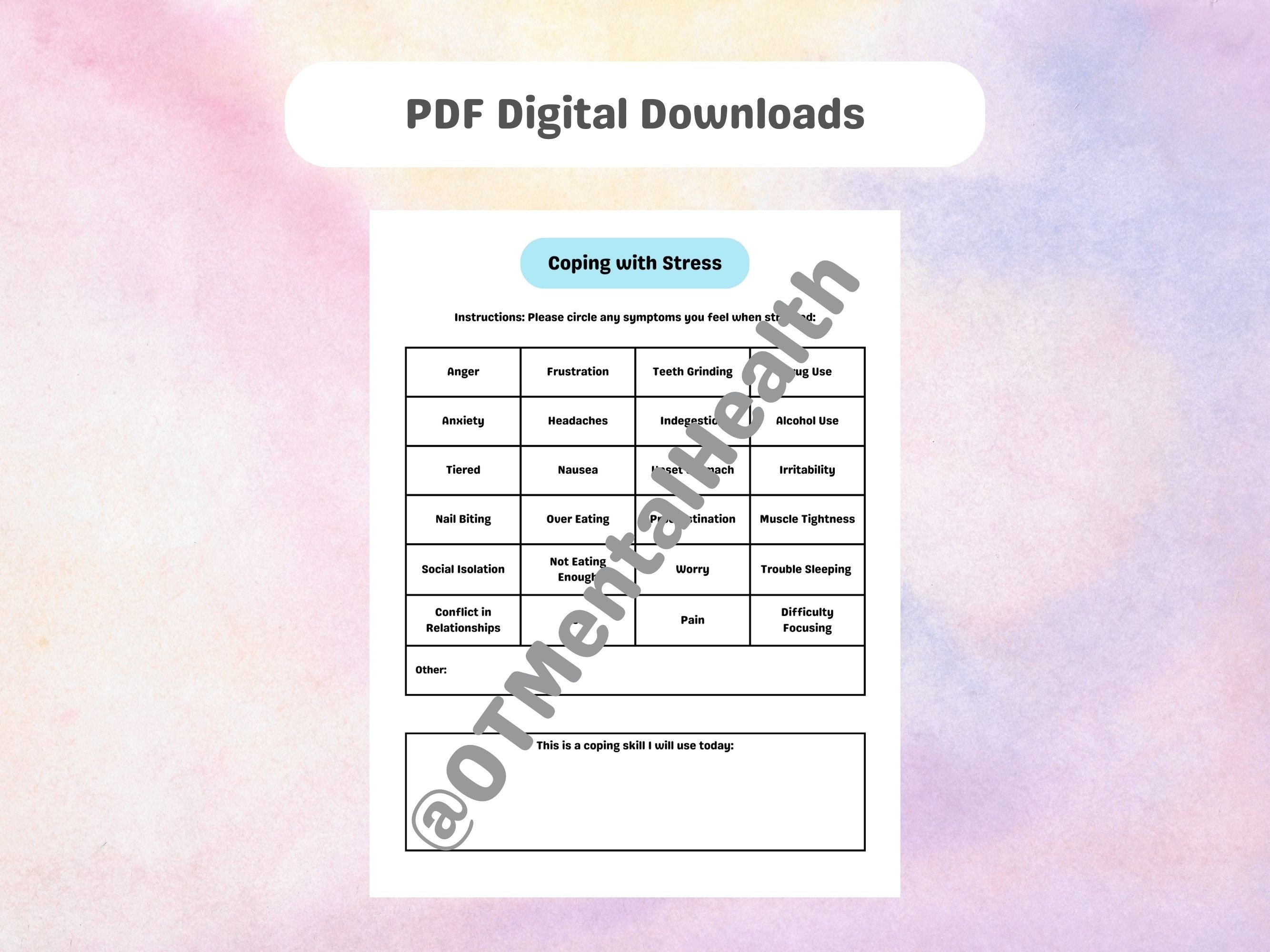 Adult Occupational Therapy Worksheets, Mental Health Occupational