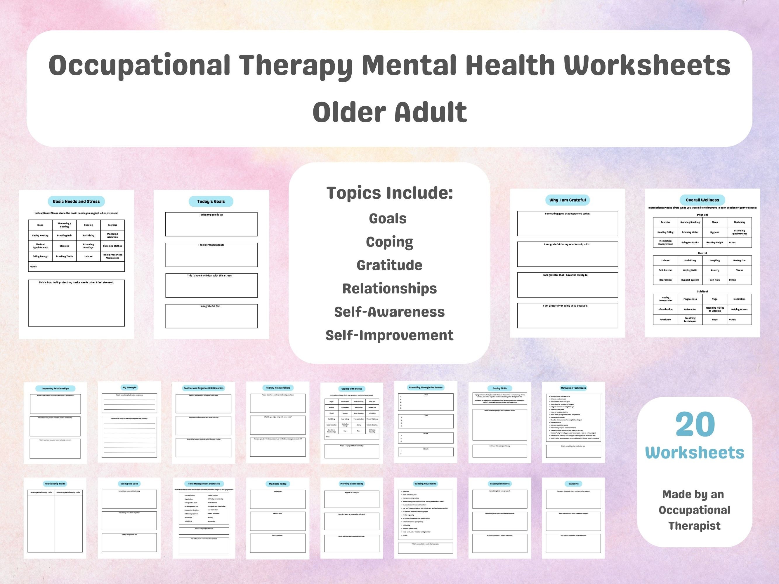 Older Adult Occupational Therapy Worksheets, Mental Health Occupational