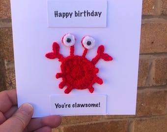 Crab Crochet Birthday Card – 'You're Clawsome' Appliqué