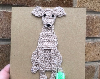 Whippet/greyhound/lurcher greeting card FIRST CLASS POSTAGE option -  grey cream  black -dog with ball