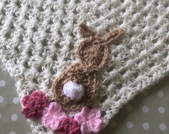 Bunny rabbit & flowers baby lovey blanket