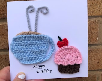 Tea cup and cupcake birthday card