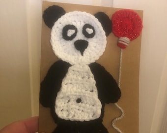 Panda with red balloon greeting card