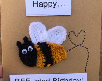 Bee (Belated) crochet birthday card