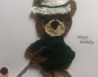 Golfing bear crochet birthday card
