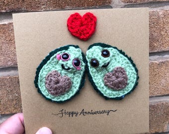 Avocado anniversary crochet card