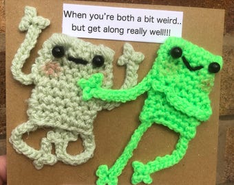 Crochet Frog Besties Birthday Card – Funny Friends Greeting (Kraft Card)