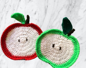 Apple coasters - Red or Green crochet Home Decor