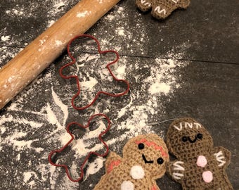 Gingerbread man Christmas tree decoration crochet brown or beige