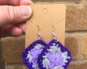 Granny square crochet earrings - dangly earrings