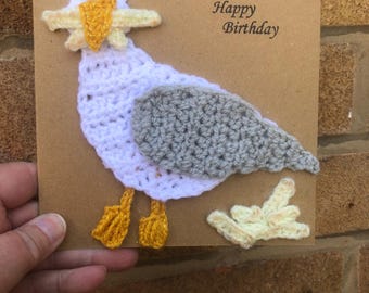 Seagull eating chips birthday card
