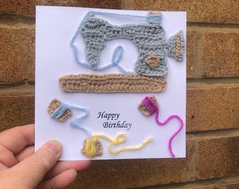 Sewing machine greetings card sewing needlework birthday card crochet card embroidery