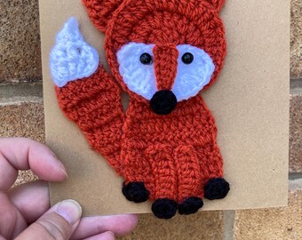Handmade Crochet Fox Appliqué Card – Blank Greeting for Any Occasion