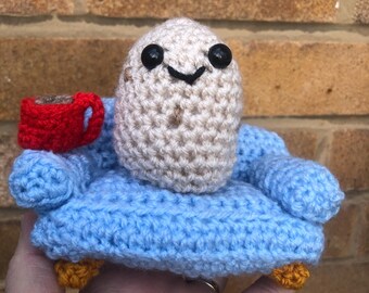 Couch Potato Ornament with Tea crochet ornament